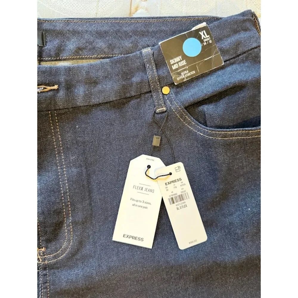 Express Flexx Skinny Mid Rise Jeans XL Short – Dark Wash NWT Women’s